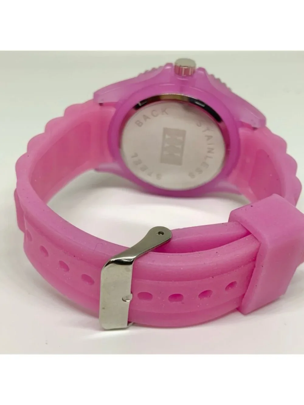 Brothers Quartz analog watch 43mm rotating bezel ,pink silicone band running